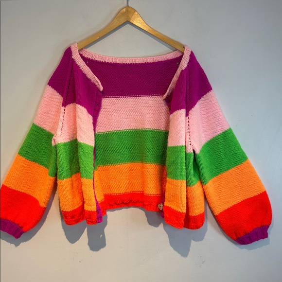 Handmade oversized Colorful Striped cardigan Women's Sweater size medium - Picture 10 of 10